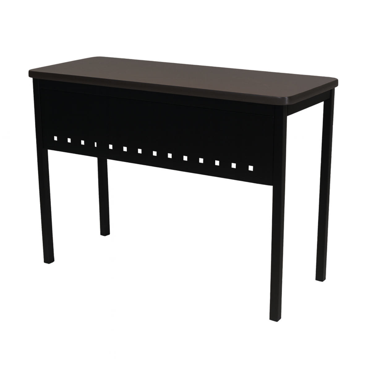 Escritorio de 120x60x75 cm con cubierta en polipropileno y faldón frontal.