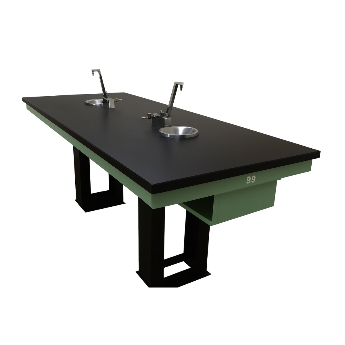 Mesa laboratorio 240 cm madera agua-gas tarjas